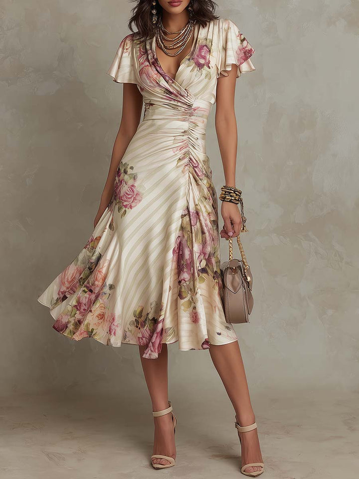 Alba | Elegant Floral Satin Midi Dress