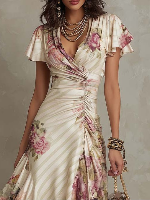 Alba | Elegant Floral Satin Midi Dress