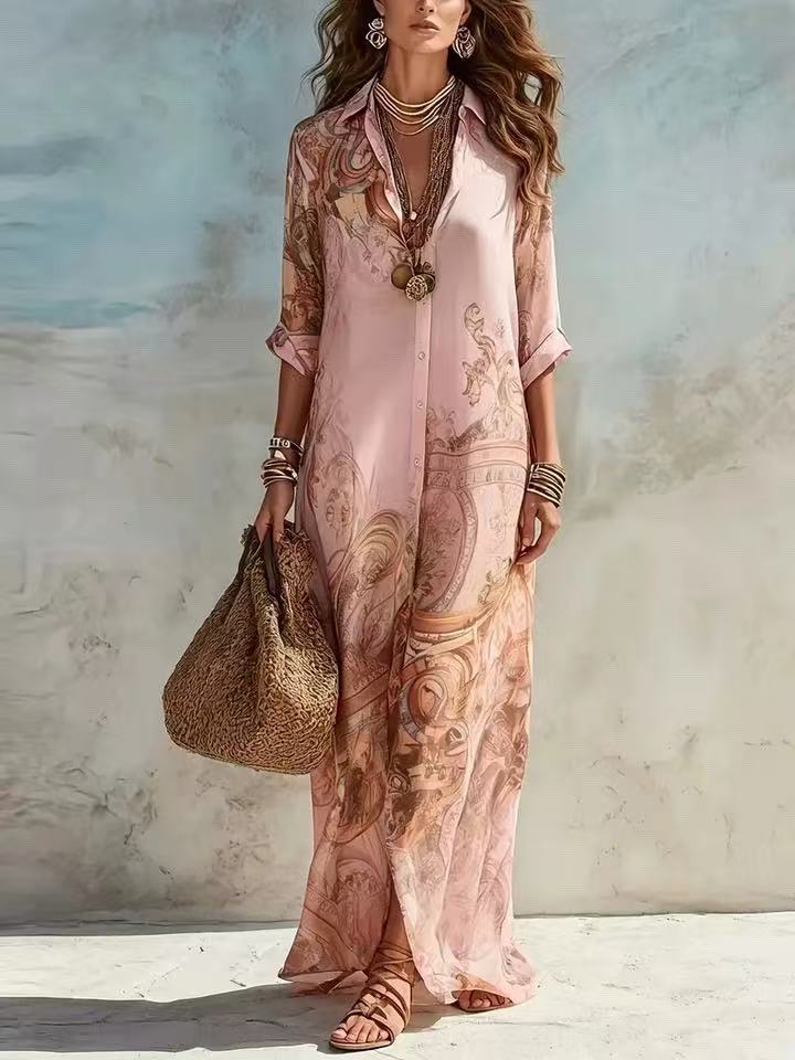 Margaux | Baroque Print Shirt Maxi Dress