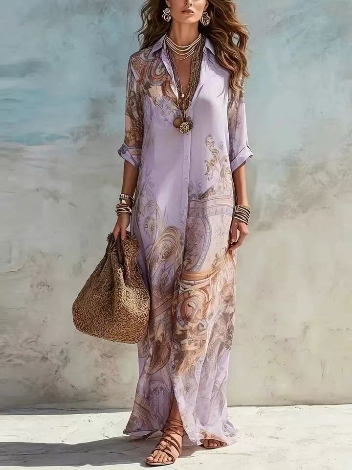 Margaux | Baroque Print Shirt Maxi Dress