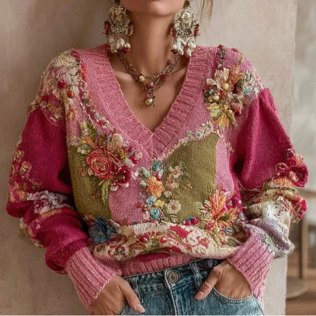 Lea | Boho Knit V-Neck Sweater