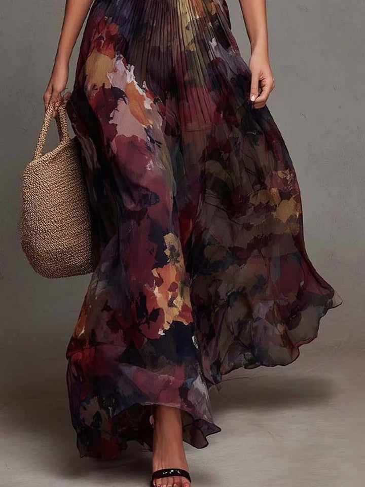 Camellia | Watercolor Floral Pleated Maxi Dress