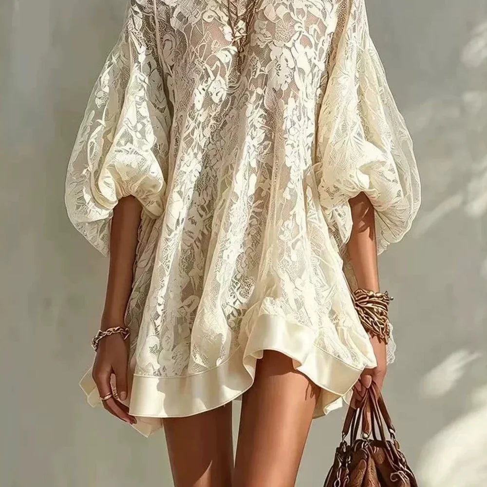 Romy | Sheer Lace Puff-Sleeve Midi Cover