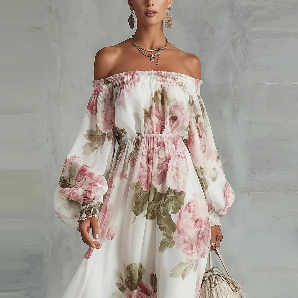 Peony | Floral Off Shoulder Maxi Dress