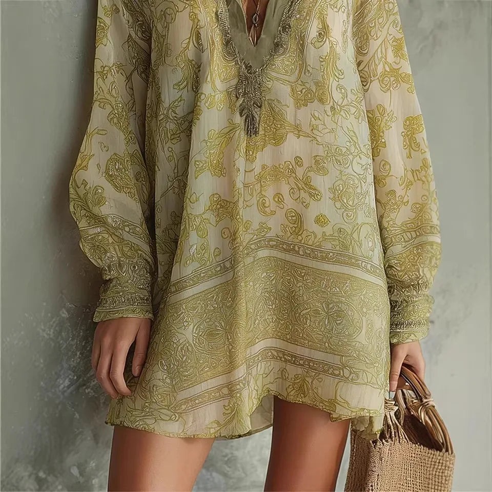 Vivienne | Printed Lapel Shirt Midi Dress