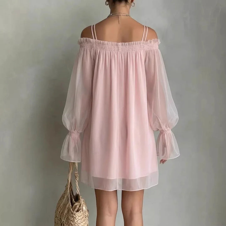 Celeste | Sheer-Sleeve Off-Shoulder Midi Dress