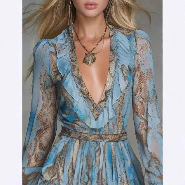 Wren | Ruffle-Trim Boho Midi Dress