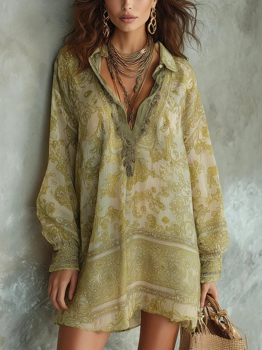 Vivienne | Printed Lapel Shirt Midi Dress