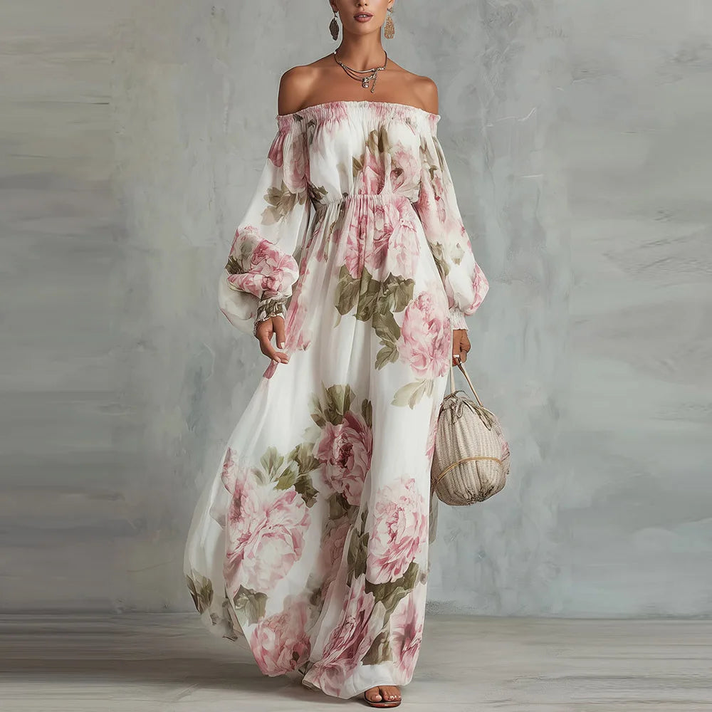 Peony | Floral Off Shoulder Maxi Dress