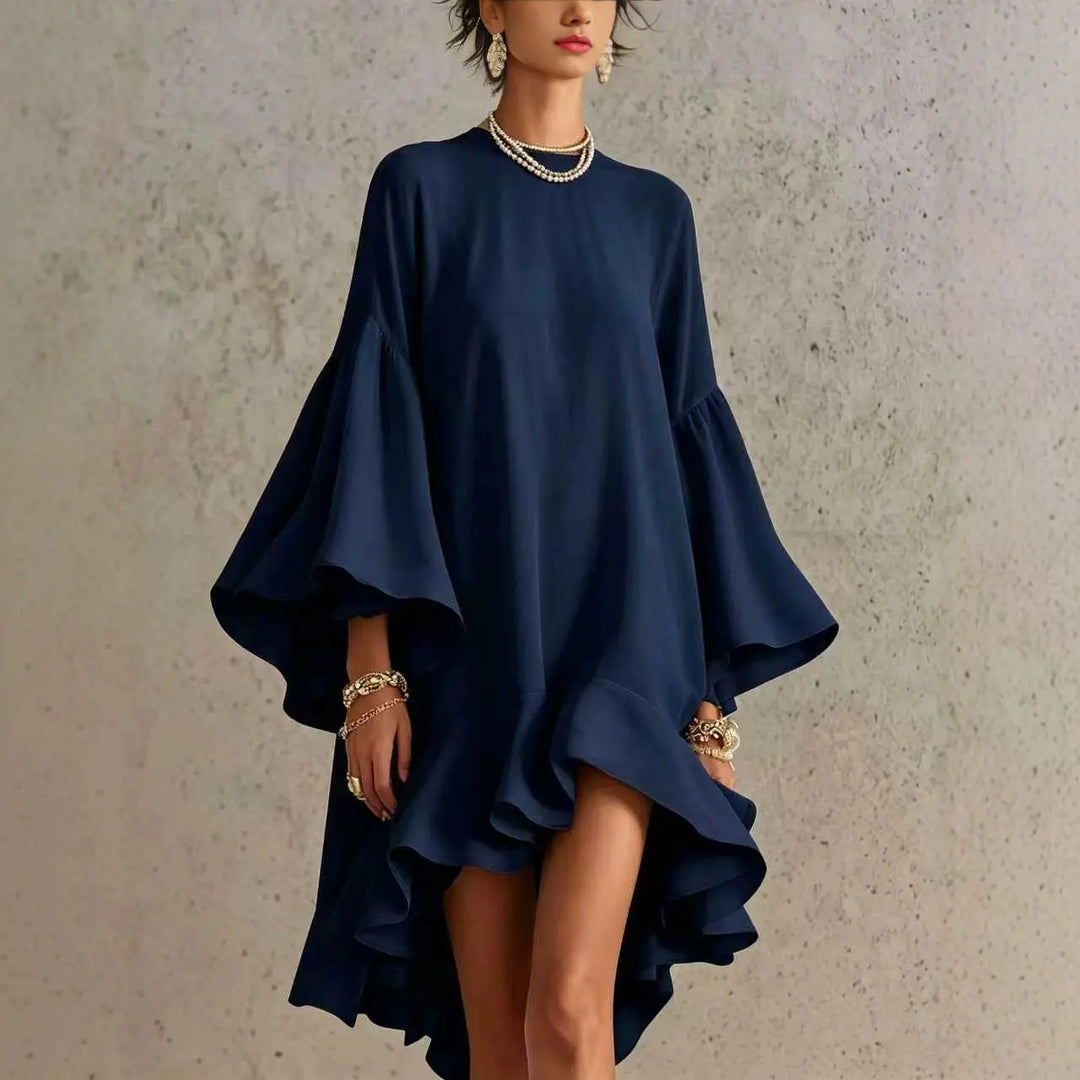 Adeline | Ruffled Asymmetric-Hem Midi Dress