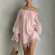 Celeste | Sheer-Sleeve Off-Shoulder Midi Dress