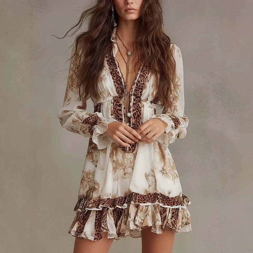 Florence | Waist-Cinched Ruffle-Trim Midi Dress