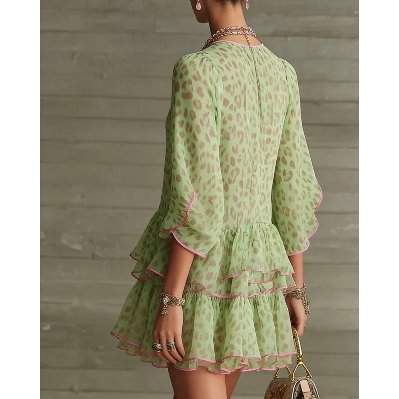 Georgia | Leopard Ruffle-Edge Midi Dress