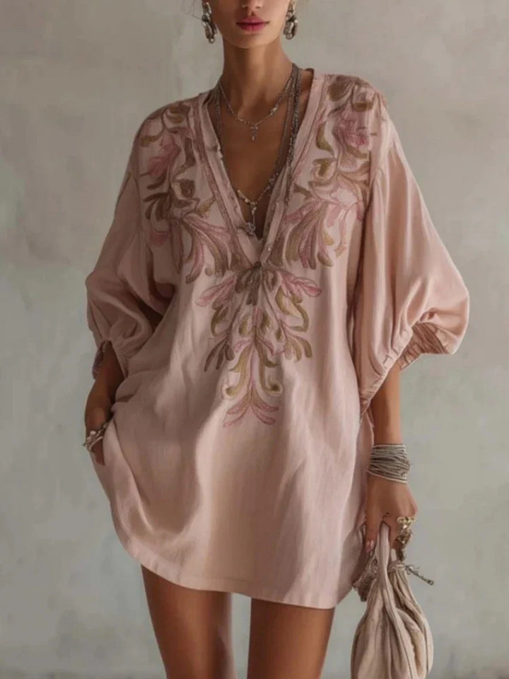 Josephine | Vintage Floral V-Neck Midi Dress