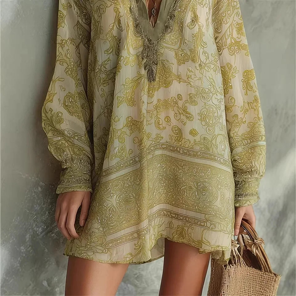 Vivienne | Printed Lapel Shirt Midi Dress