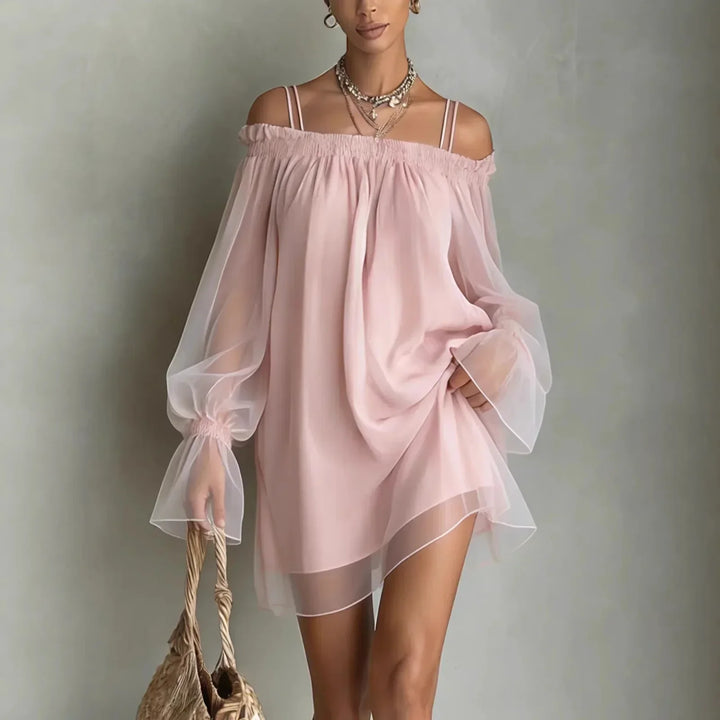 Celeste | Sheer-Sleeve Off-Shoulder Midi Dress