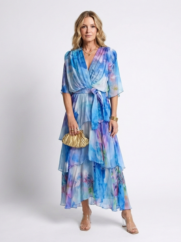 Calista | Sheer Layered Tie Waist Maxi Dress