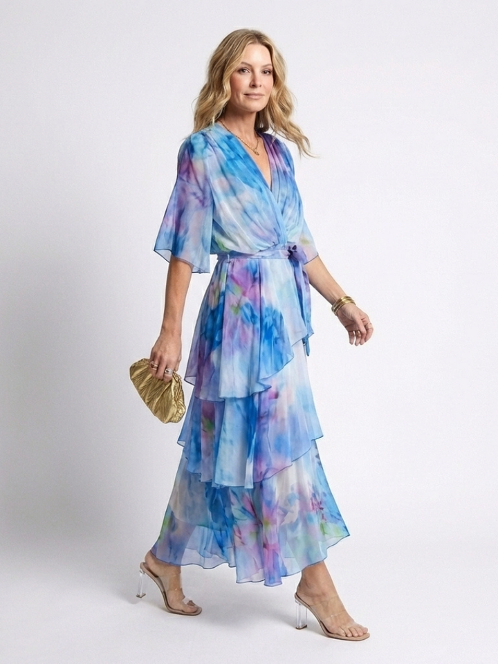 Calista | Sheer Layered Tie Waist Maxi Dress
