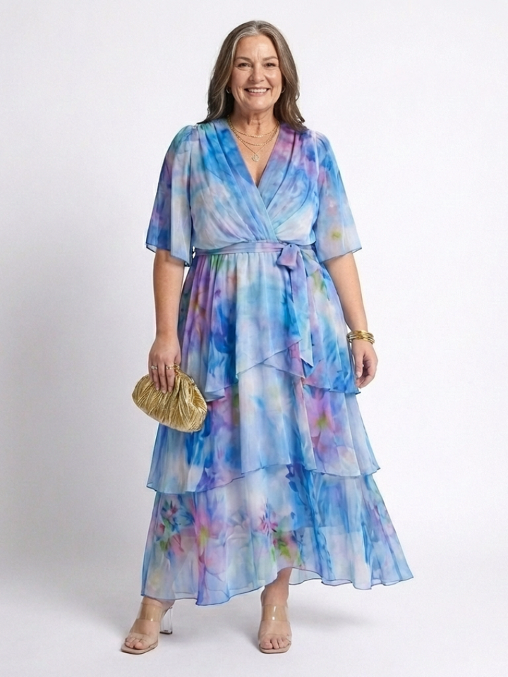 Calista | Sheer Layered Tie Waist Maxi Dress