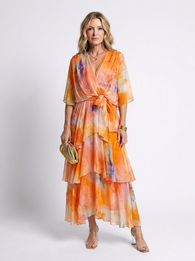 Calista | Sheer Layered Tie Waist Maxi Dress