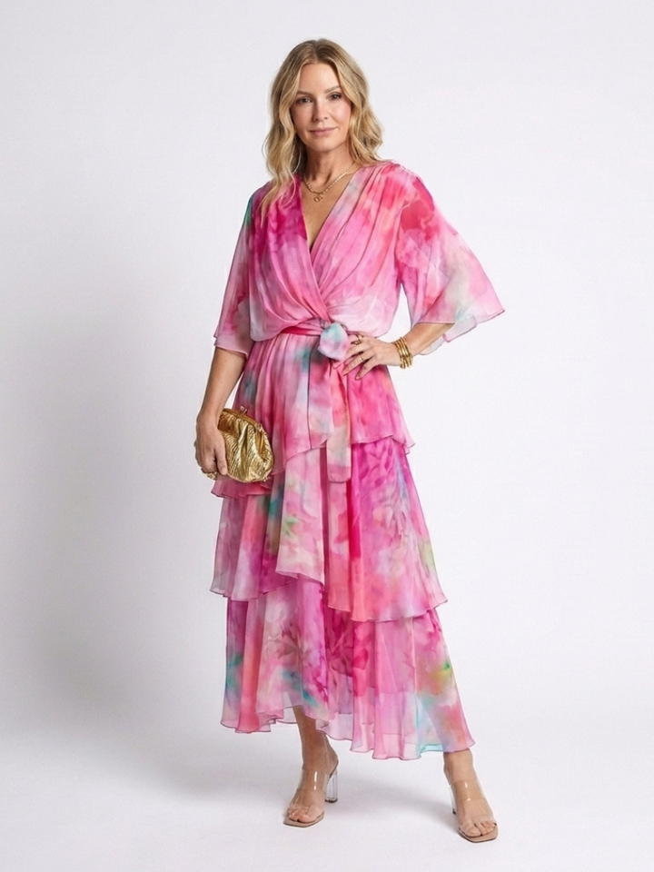 Calista | Sheer Layered Tie Waist Maxi Dress
