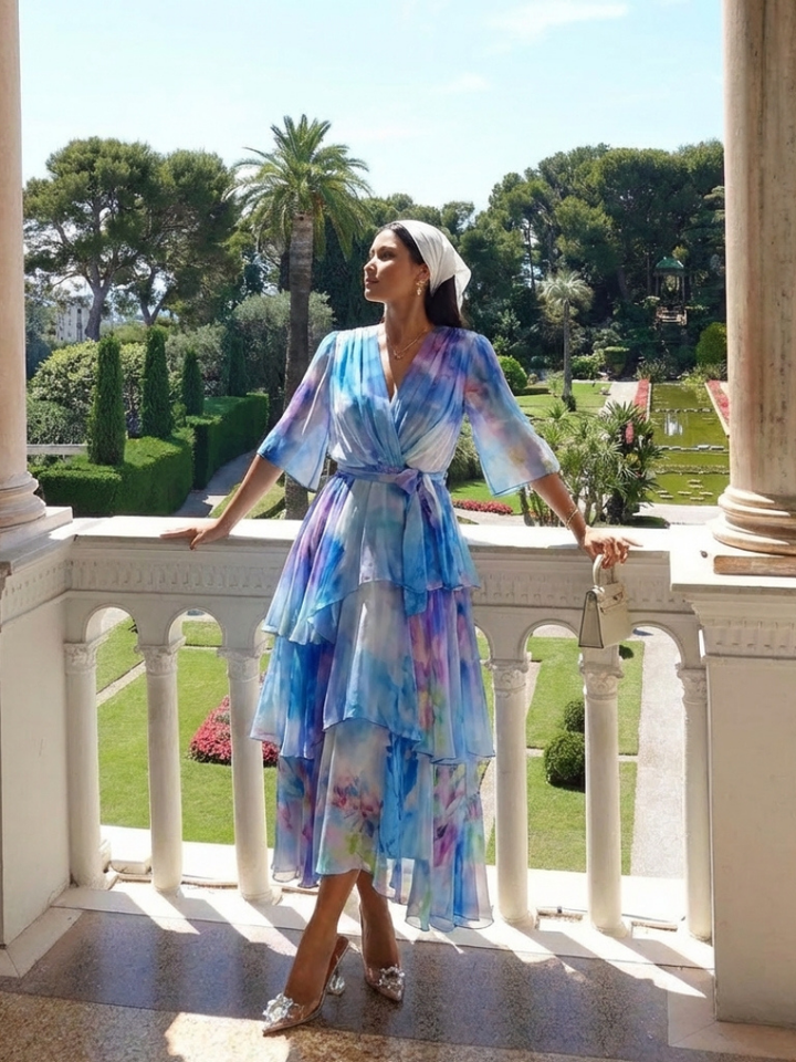 Calista | Sheer Layered Tie Waist Maxi Dress