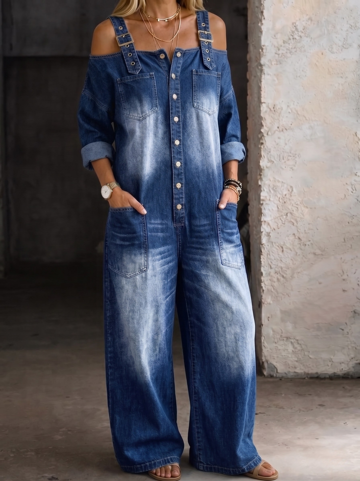 Sophia | Denim Jumpsuit with Exposed Shoulders