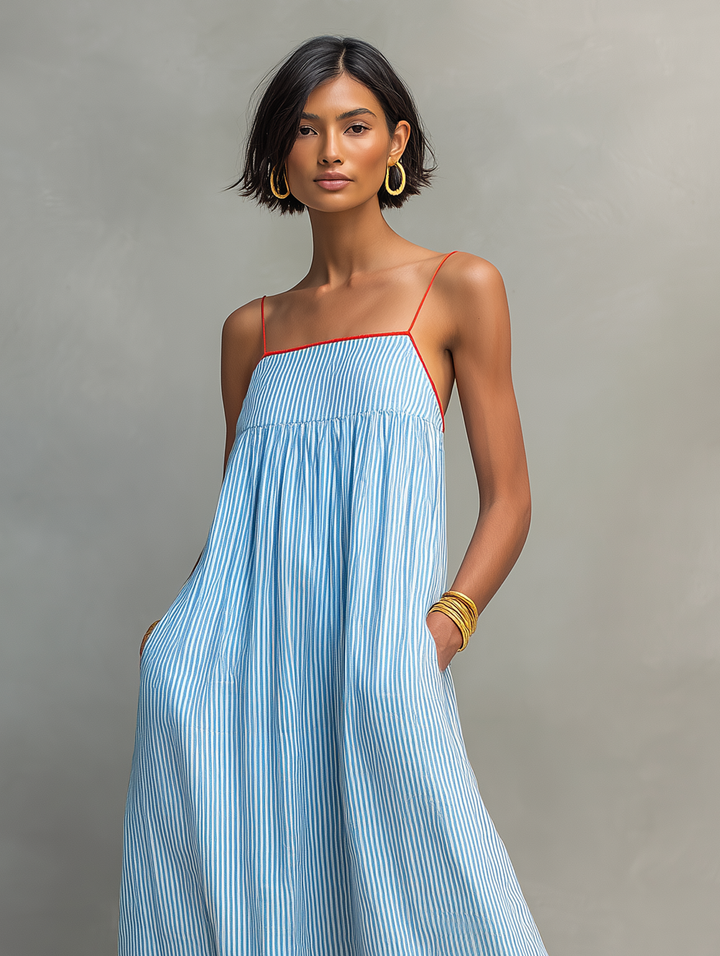 Celina | Striped Contrast-Trim Maxi Dress