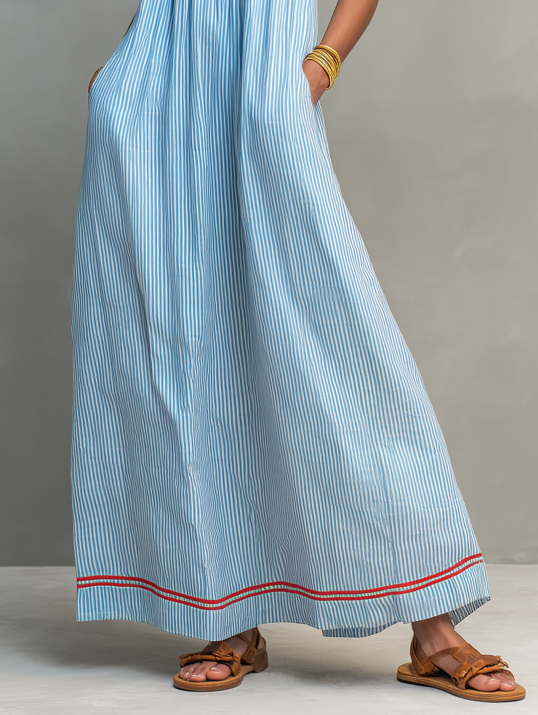 Celina | Striped Contrast-Trim Maxi Dress