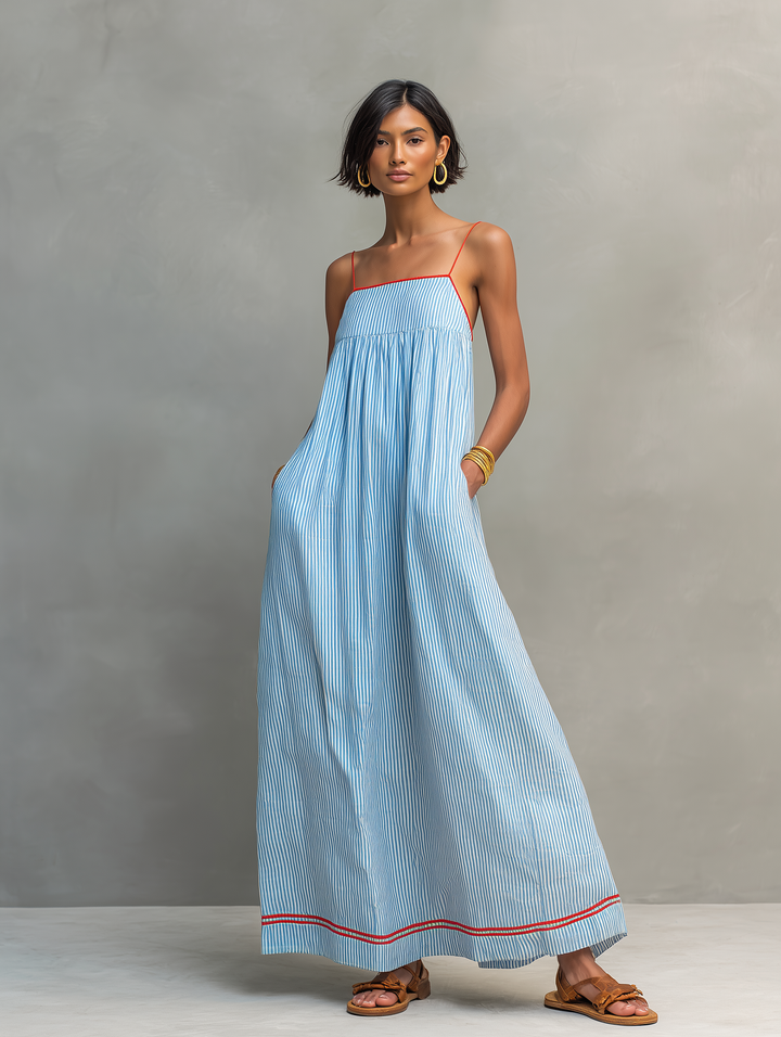 Celina | Striped Contrast-Trim Maxi Dress