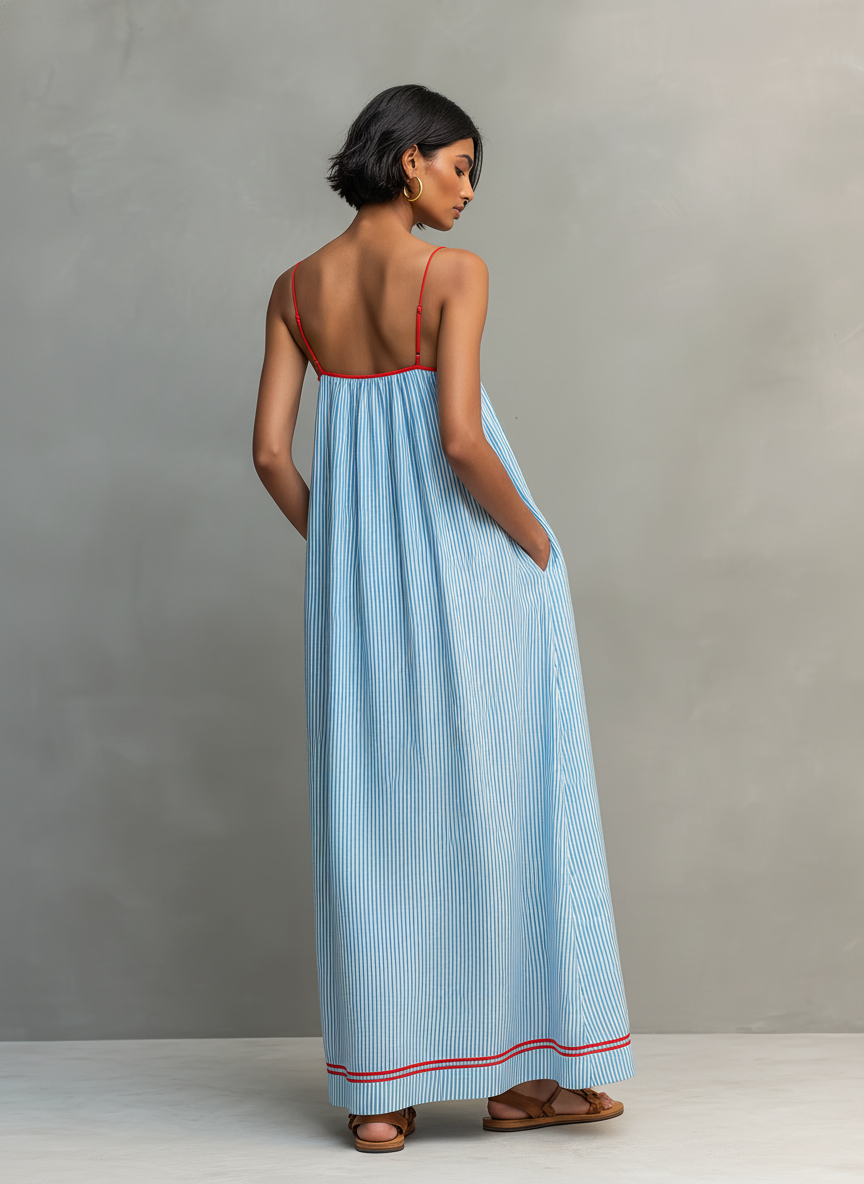 Celina | Striped Contrast-Trim Maxi Dress