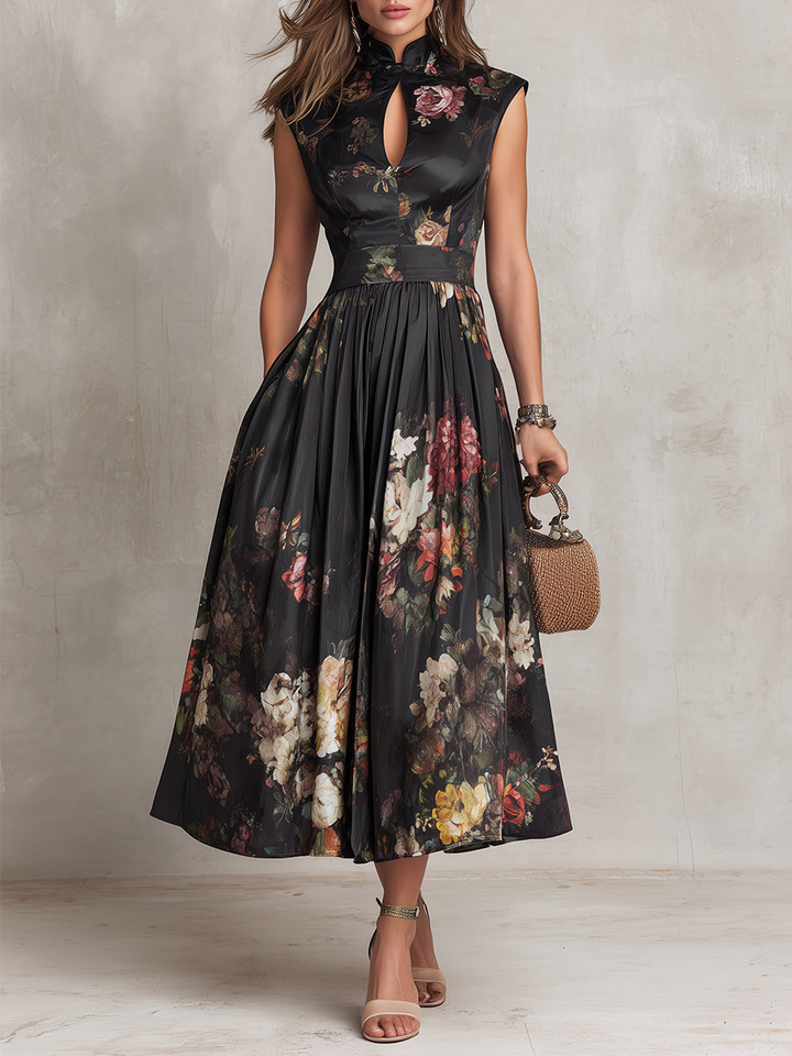 Vivienne | Keyhole Satin Midi Dress