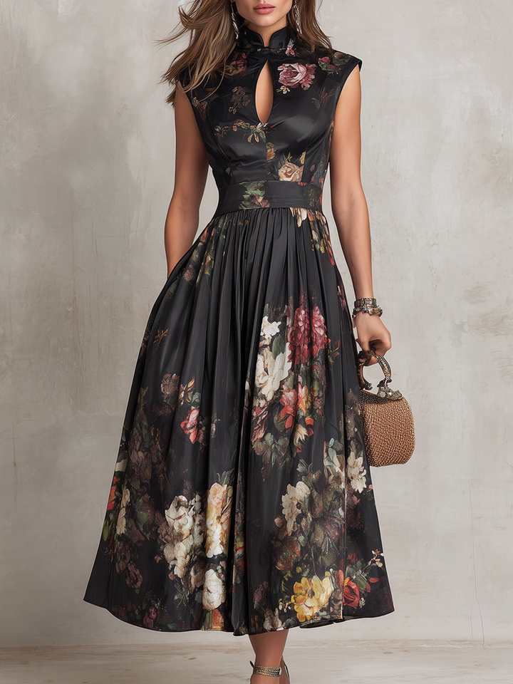 Vivienne | Keyhole Satin Midi Dress