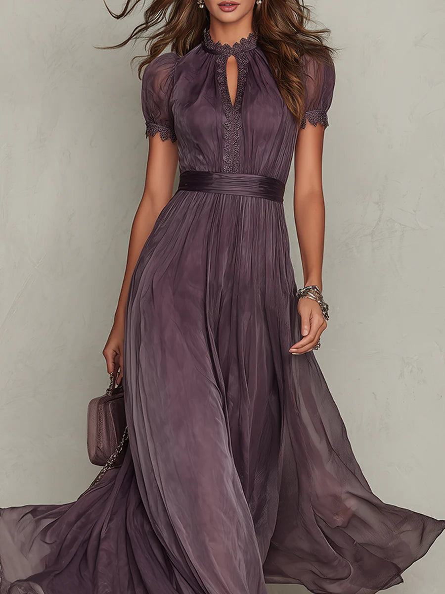 Flavia | Elegant Purple Chiffon Keyhole Maxi Dress