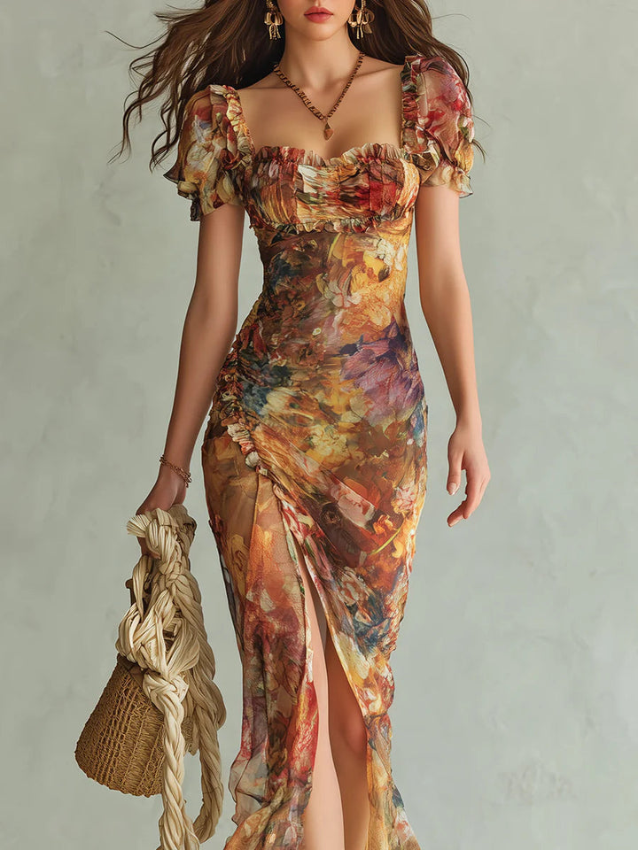 Viola | Orange Chiffon Dress