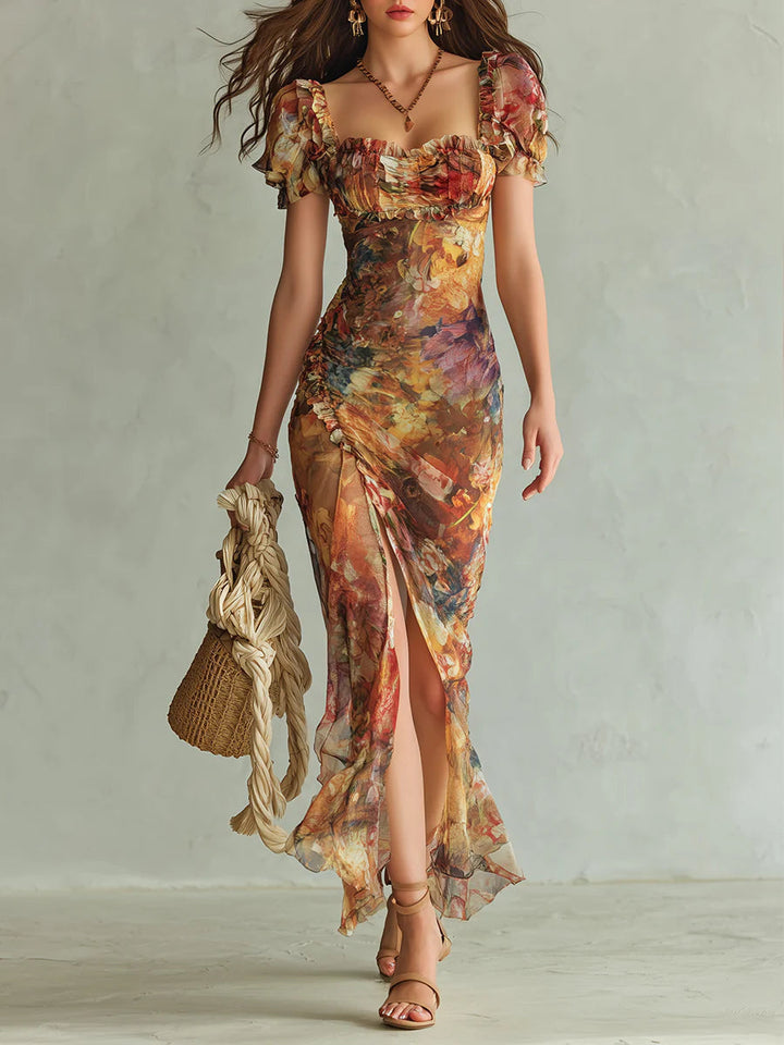 Viola | Orange Chiffon Dress