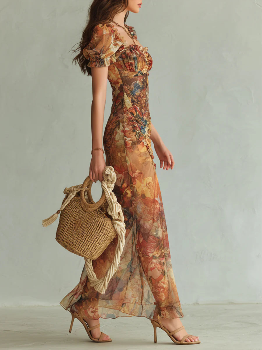 Viola | Orange Chiffon Dress