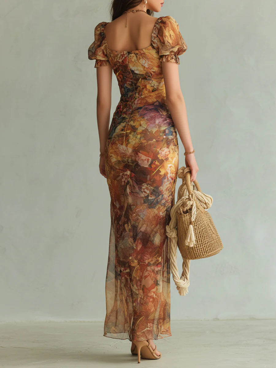 Viola | Orange Chiffon Dress