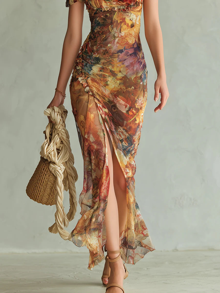 Viola | Orange Chiffon Dress