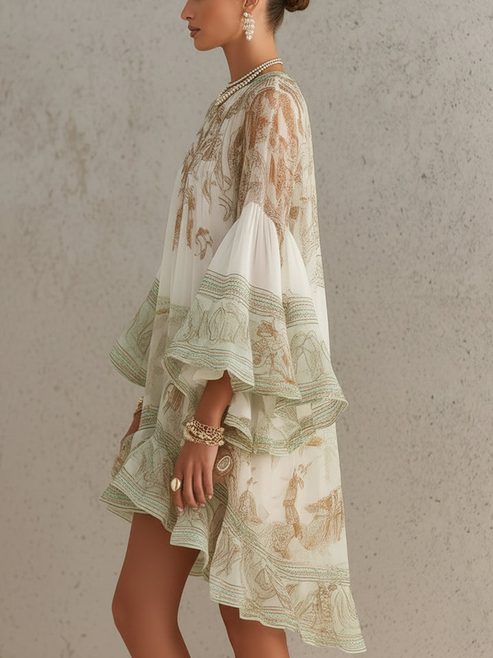 Rosalie | Green Ruffle-Sleeve Mini Dress