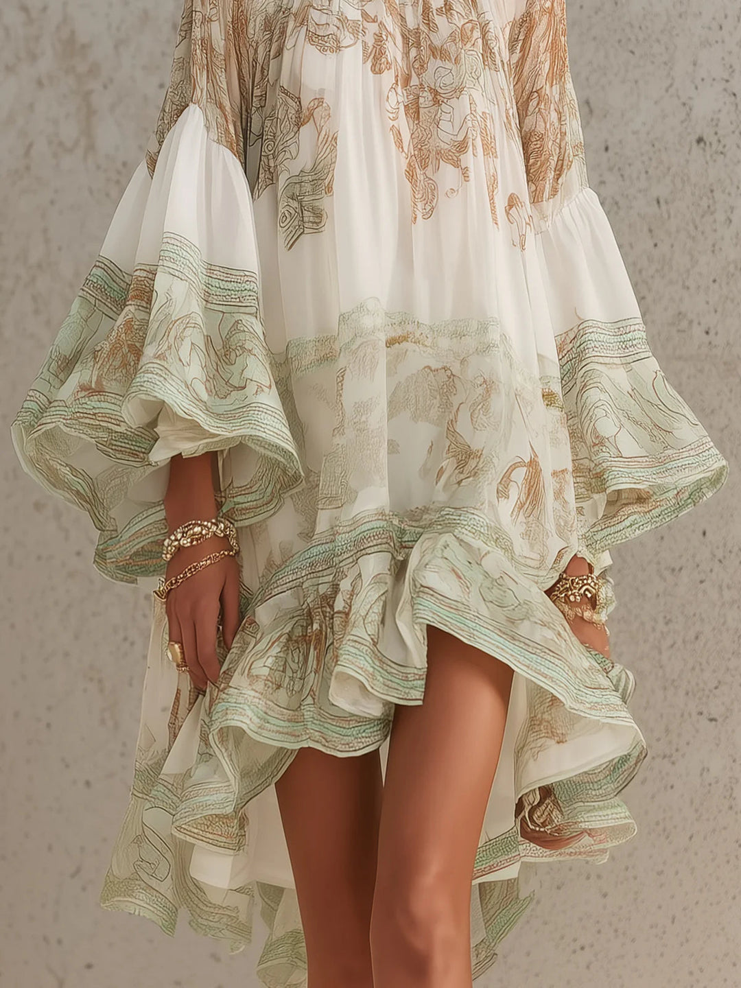 Rosalie | Green Ruffle-Sleeve Mini Dress