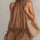 Bettina | Brown Halter-Neck Ruffle Mini Dress