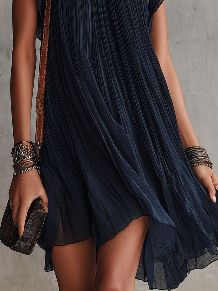 Apolline | Navy Floral Pleated Mini Dress