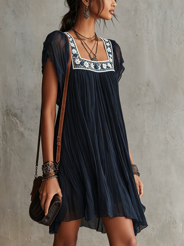 Apolline | Navy Floral Pleated Mini Dress