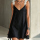 Noémie | Black V-Neck Mini Dress with Floral Straps