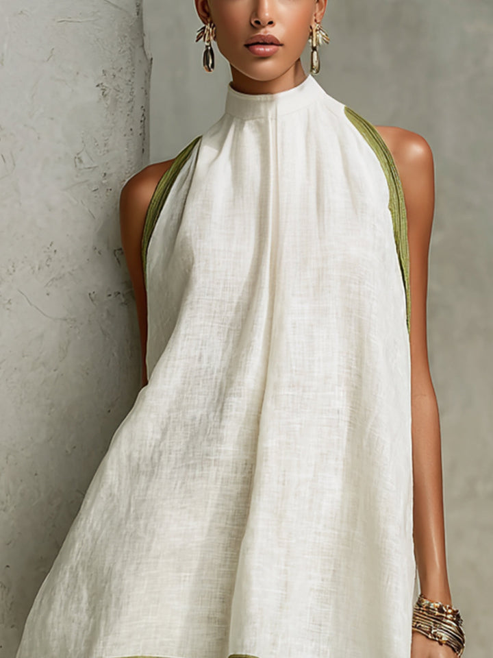 Agathe | White & Olive Floral A-Line Mini Dress