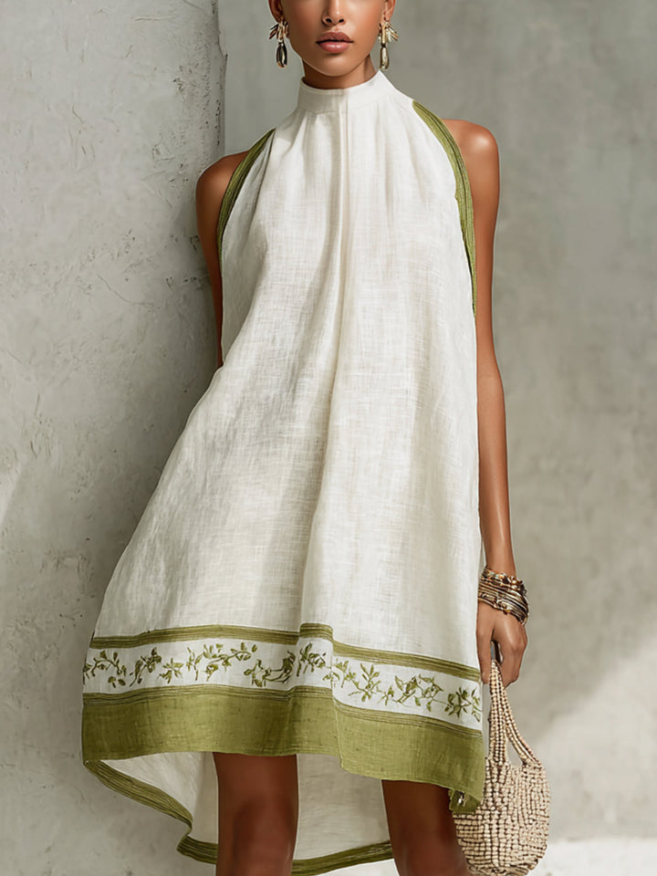 Agathe | White & Olive Floral A-Line Mini Dress