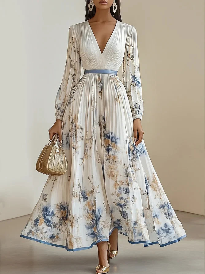 Alice | Watercolour Pleated Maxi Dress