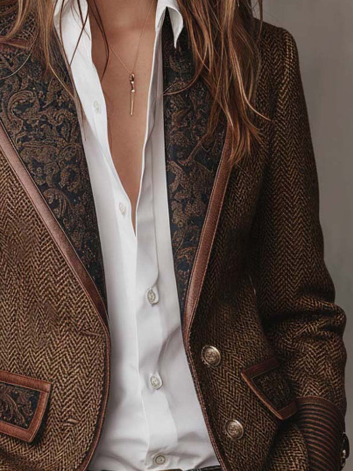 Herringbone Blazer With Printed Panels