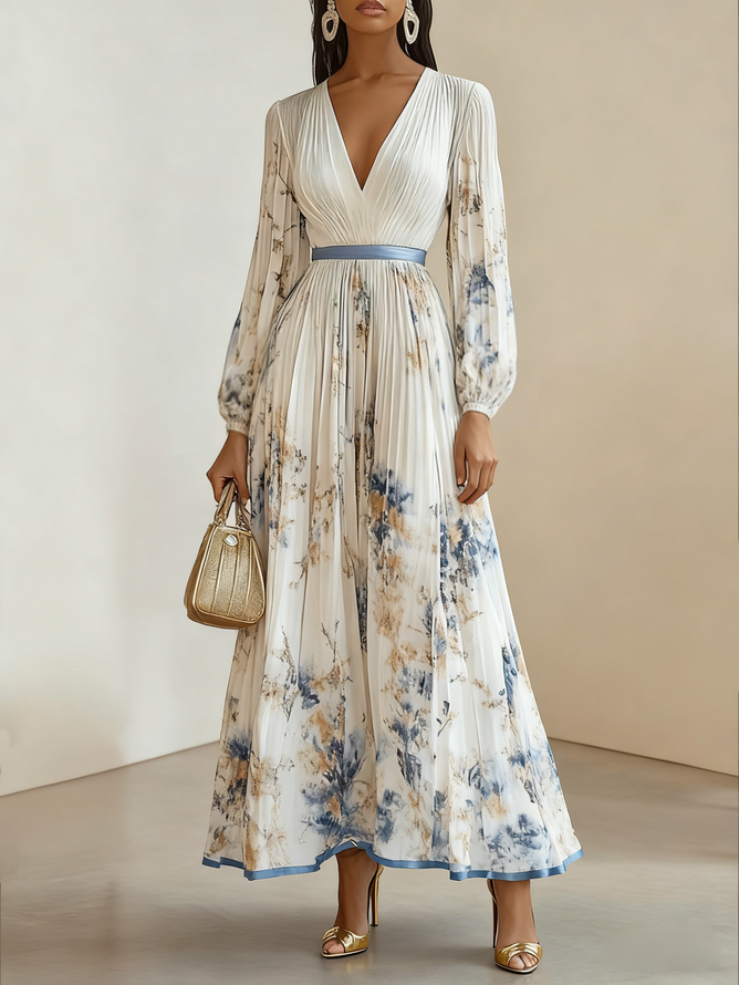 Alice | Watercolour Pleated Maxi Dress